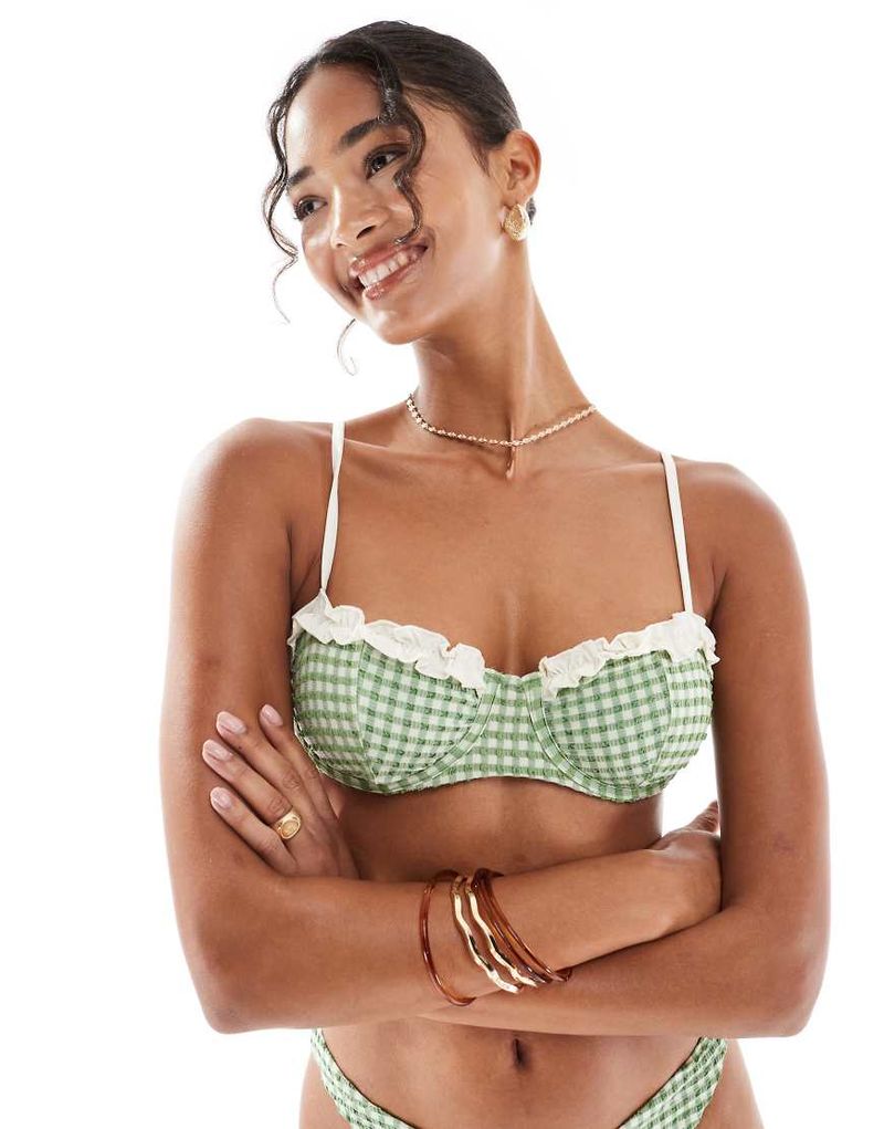 Dorothy - Haut de bikini balconnet à armatures - Vichy-Vert 32A