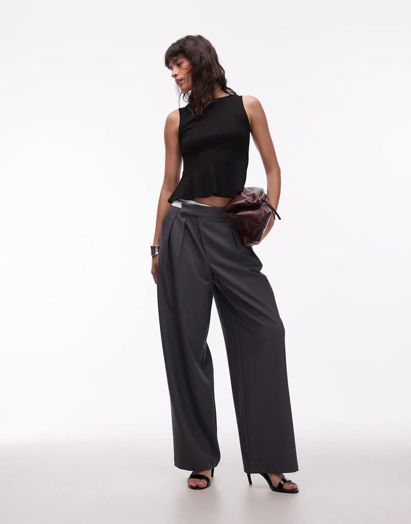 DECON - Elegante Hose in Grau mit weitem Bein und Kontrastbund im Deconstruct-Design Grau 46