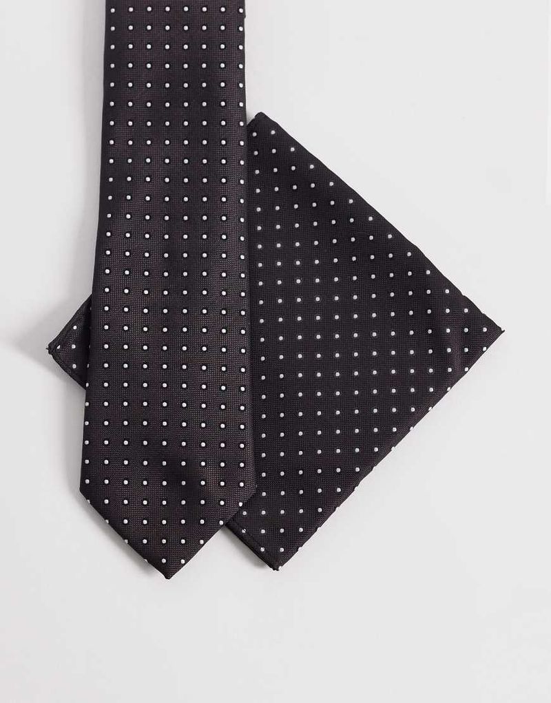 Krawatte und Einstecktuch in Braun mit Polka Dots-Brown Brown No Size