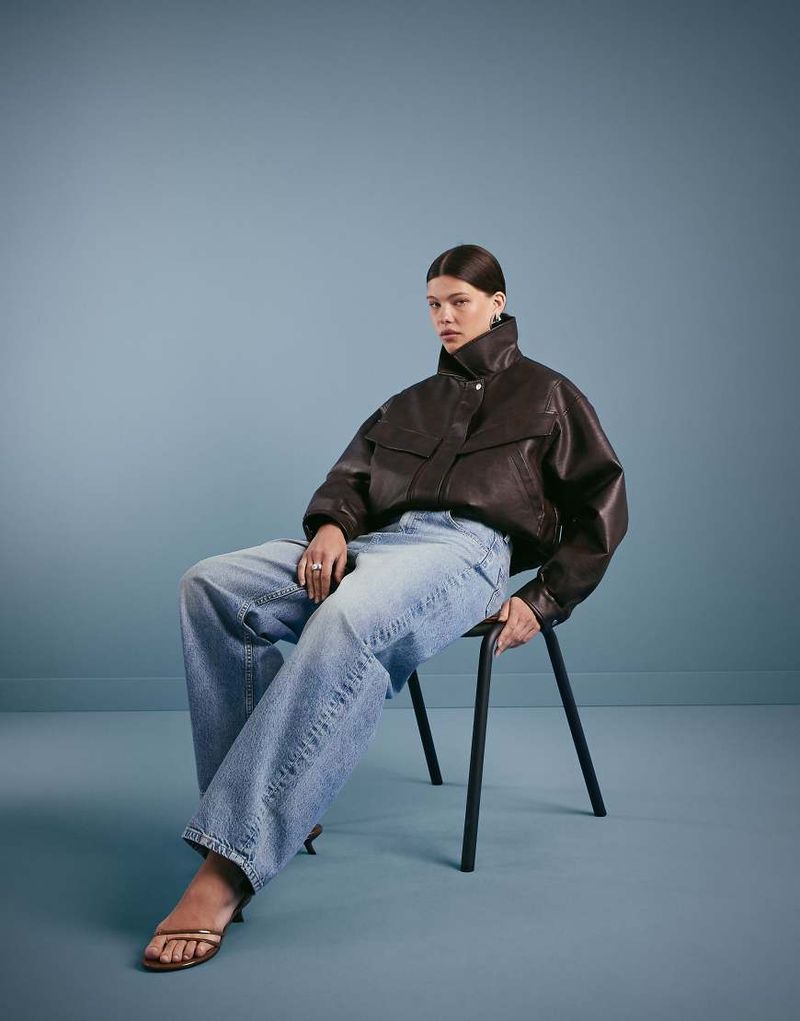 Jean bouffant à taille haute - Bleu vintage pâle W34 L32