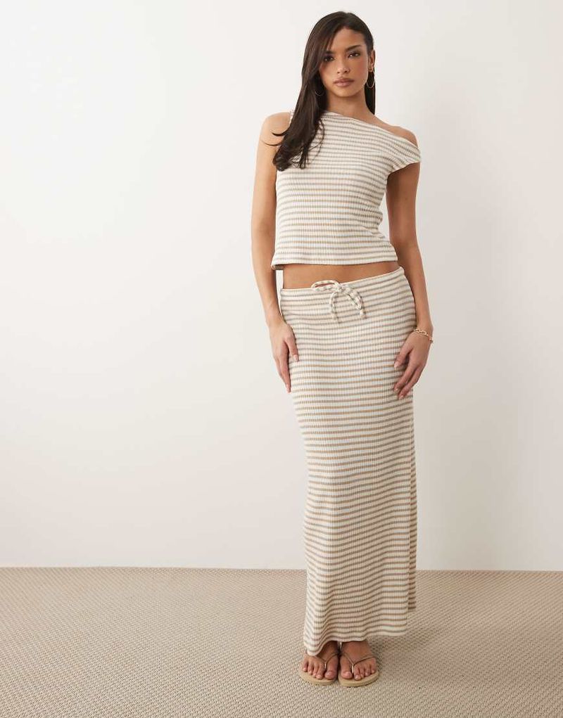 Jupe d'ensemble texturée longueur mollet à rayures - Kaki et crème-multicolore XS