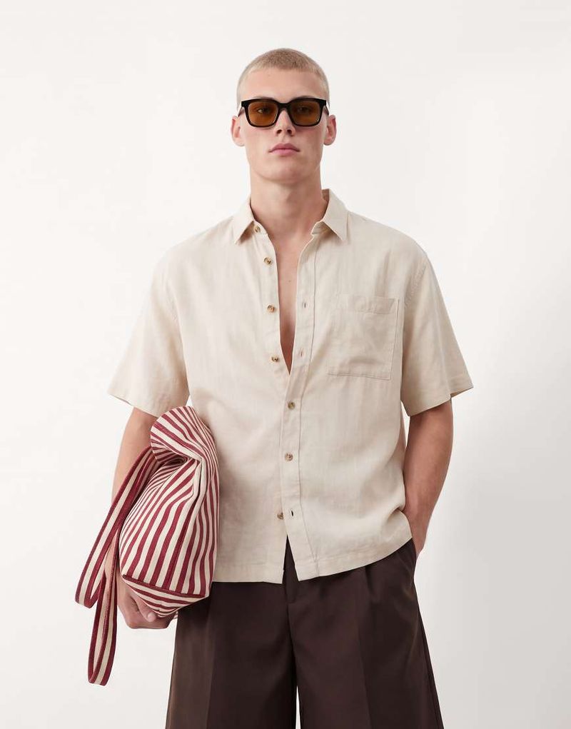 Oversize-Hemd aus Leinenmix in Beige, Kombiteil-Neutral Neutral M
