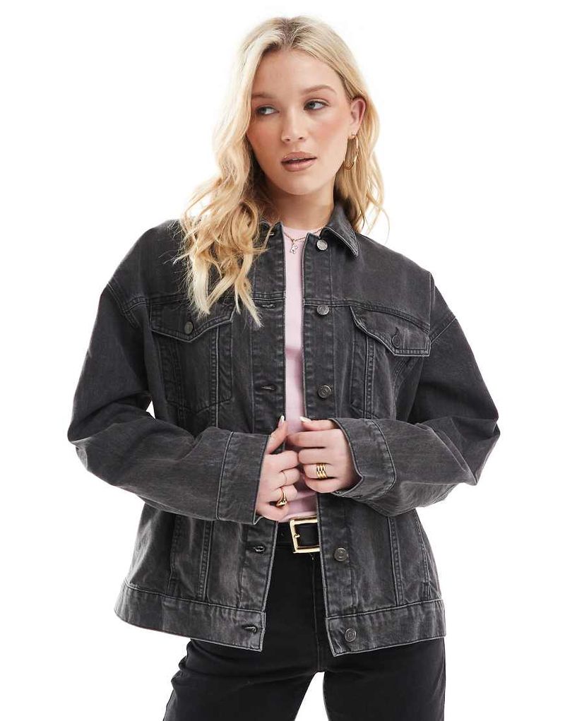 Oversize-Jeansjacke in schwarzer Waschung im 90er-Stil Schwarz XS