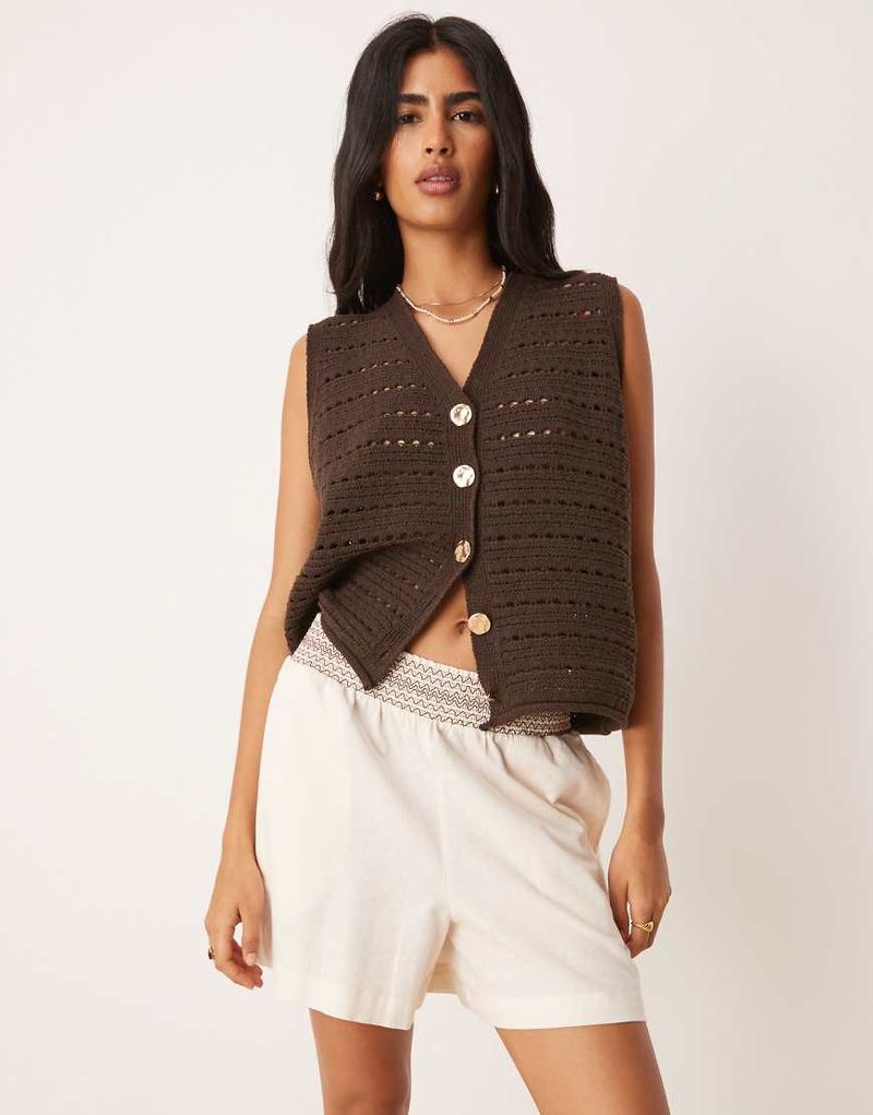 Short froncé à la taille - Crème/marron-Multicolore XS