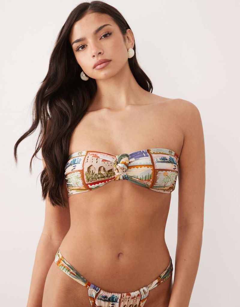 Posey - Haut de bikini bandeau avec naud et imprimé carte postale-Multicolore 32