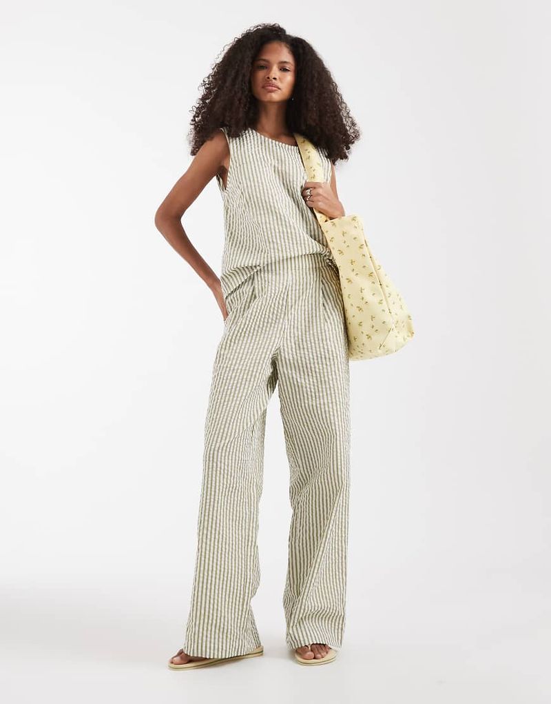 Pantalon d'ensemble volumineux en crépon à rayures-multicolore 42