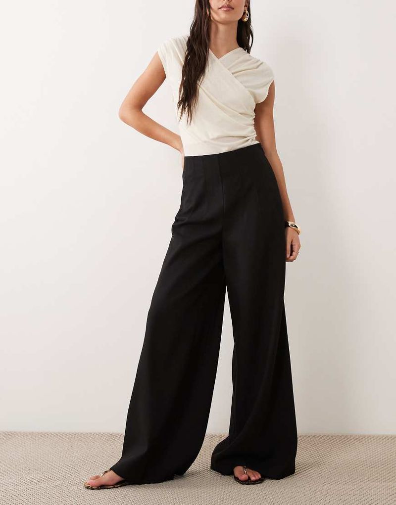 Pantalon habillé d'ensemble à taille haute et détail corset - Noir 32