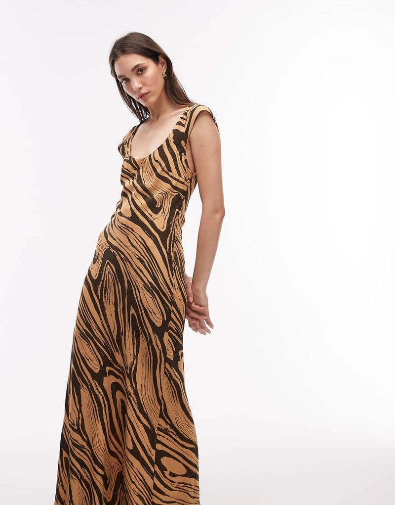 Robe mi-longue à mancherons et imprimé marbré - Noir-Multicolore 40