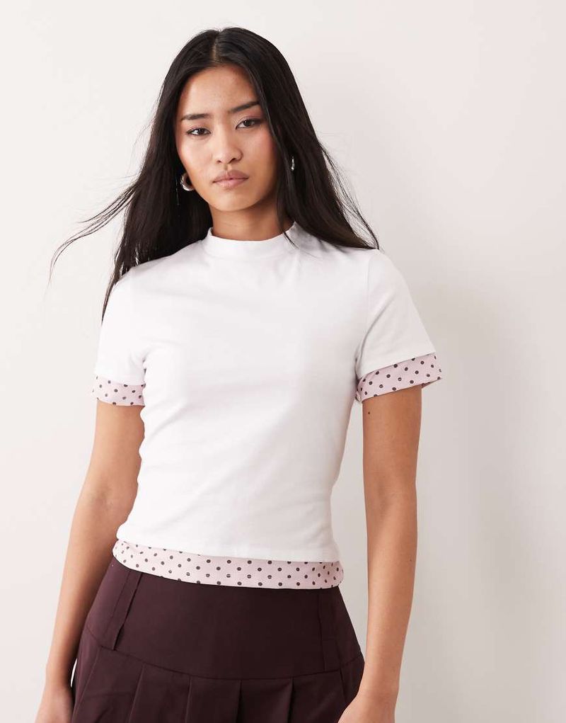 Top manches courtes double épaisseur à pois - Blanc-Multicolore S