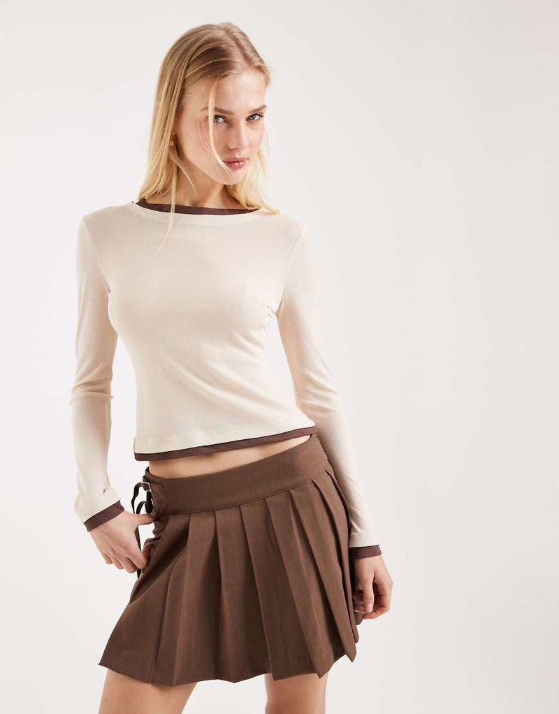 Top double épaisseur à manches longues - Chocolat et taupe-Multicolore XS