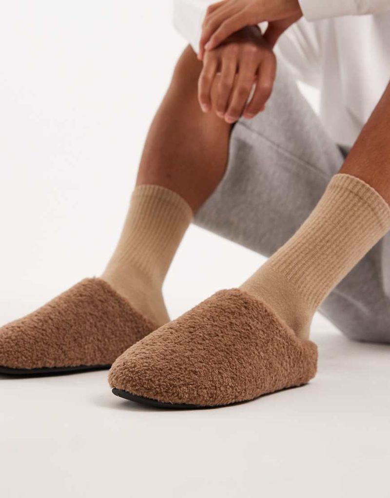 Teddyfell-Pantoffeln in Hellbraun-Brown Brown 39