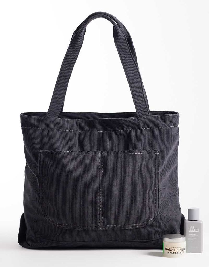 Tragetasche aus Cord in Grau-Marineblau Marineblau No Size