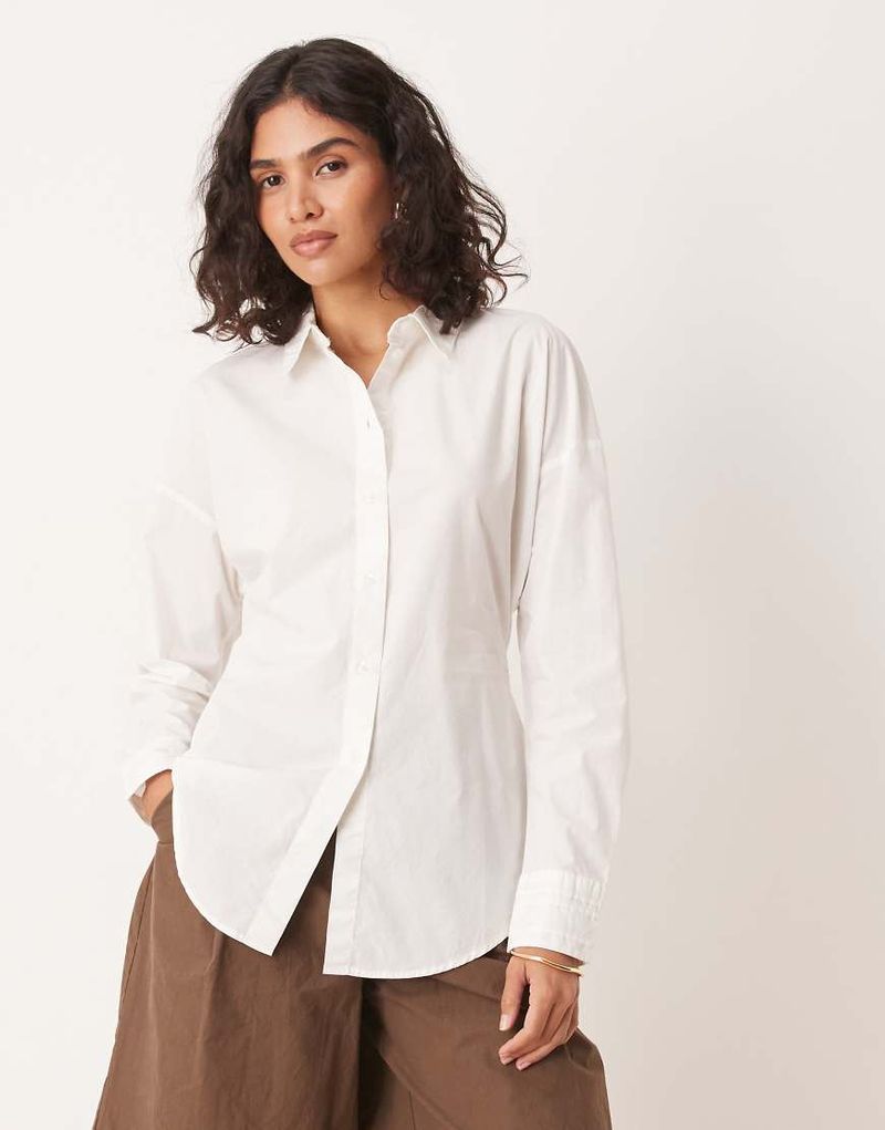 Chemise cintrée à la taille avec détail élastique sur les côtés - Blanc XXS