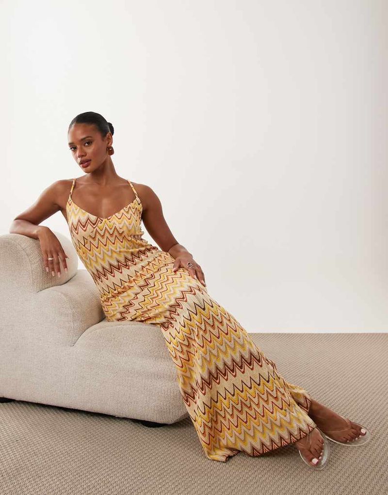 Robe longue à bretelles et col V - Rayures multicolores M