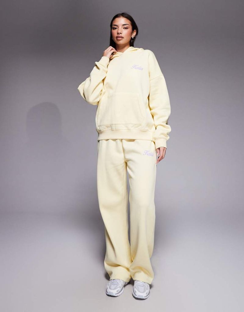 Pantalon de jogging large d'ensemble en coton majoritaire à logo imprimé en relief - Citron et lilas-Multicolore 38