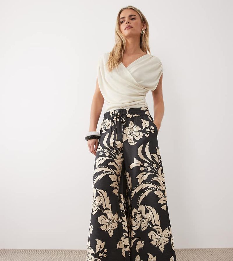 Pantalon ample à imprimé floral - Noir et crème XXSL28