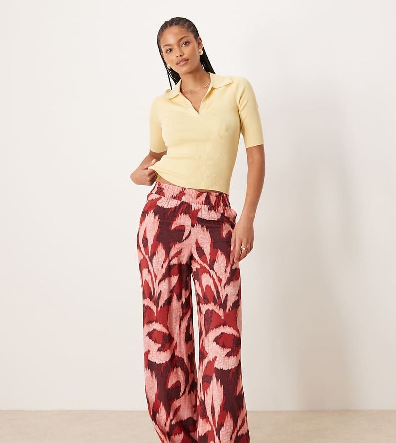 Hose mit abstraktem Muster und weitem Bein-Rosa Rosa ML36