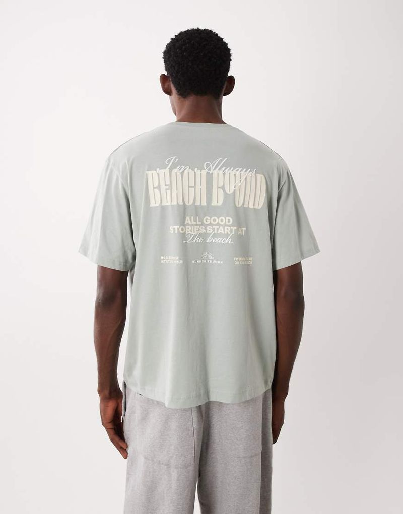 Oversize-T-Shirt in Salbeigrün mit Rückenprint Grün S