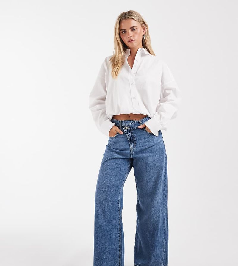 Hope - Jean ample à taille mi-haute et boutons - Bleu moyen W31 L28