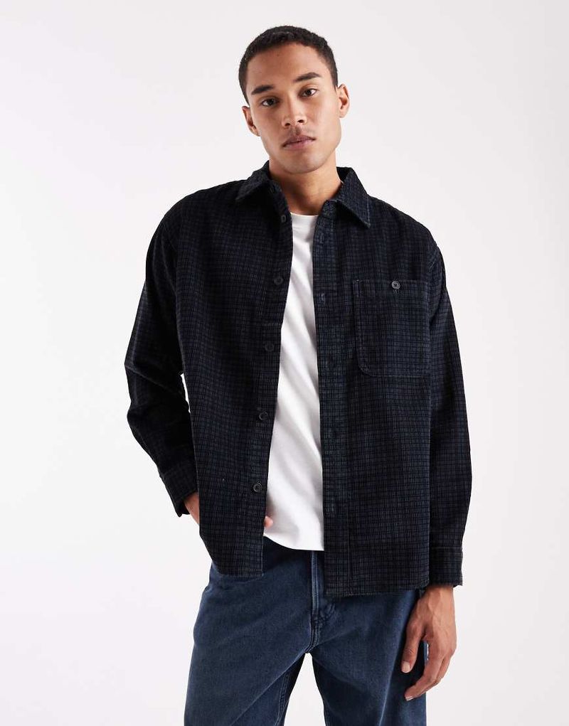 SONS - Hemdjacke aus Cord mit schwarzem Karomuster Schwarz XS
