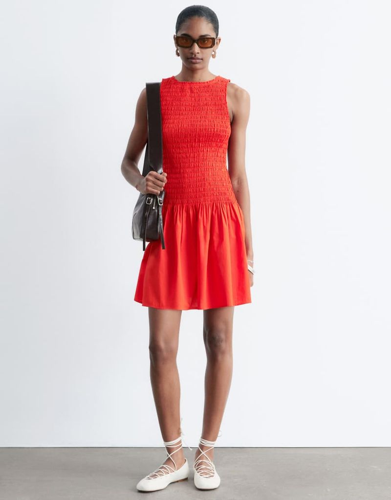 Mini-Hängerkleid in Rot mit tiefer Taille Rot 38