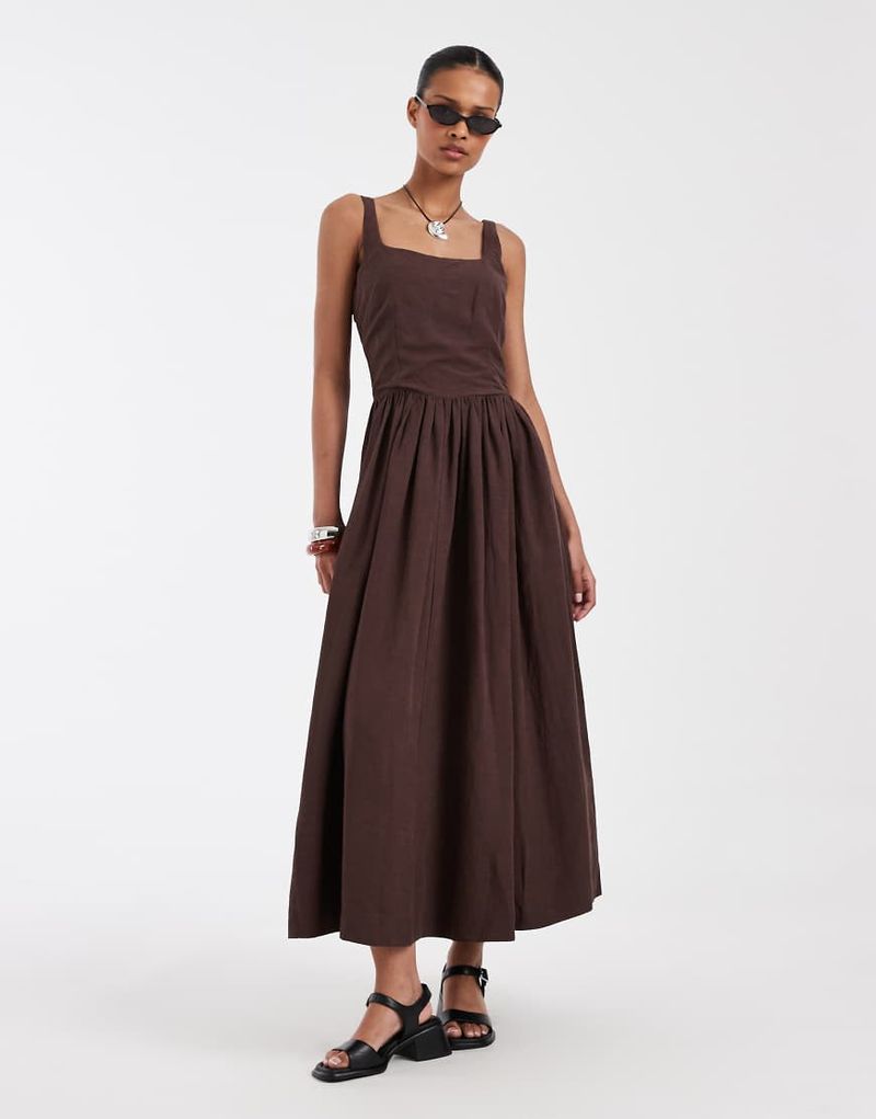 Robe corset mi-longue avec jupe bouffante - Marron 36