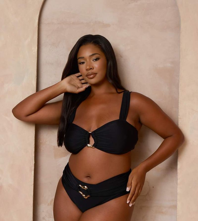 X Alessa Tyrrell-Charles - Bas de bikini taille haute avec anneau - Noir 48