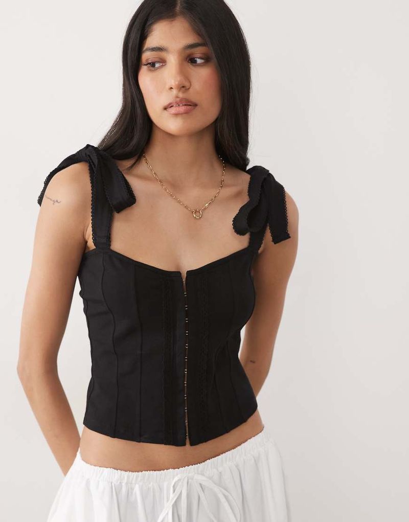 Top style corset à bretelles nouées - Noir 34
