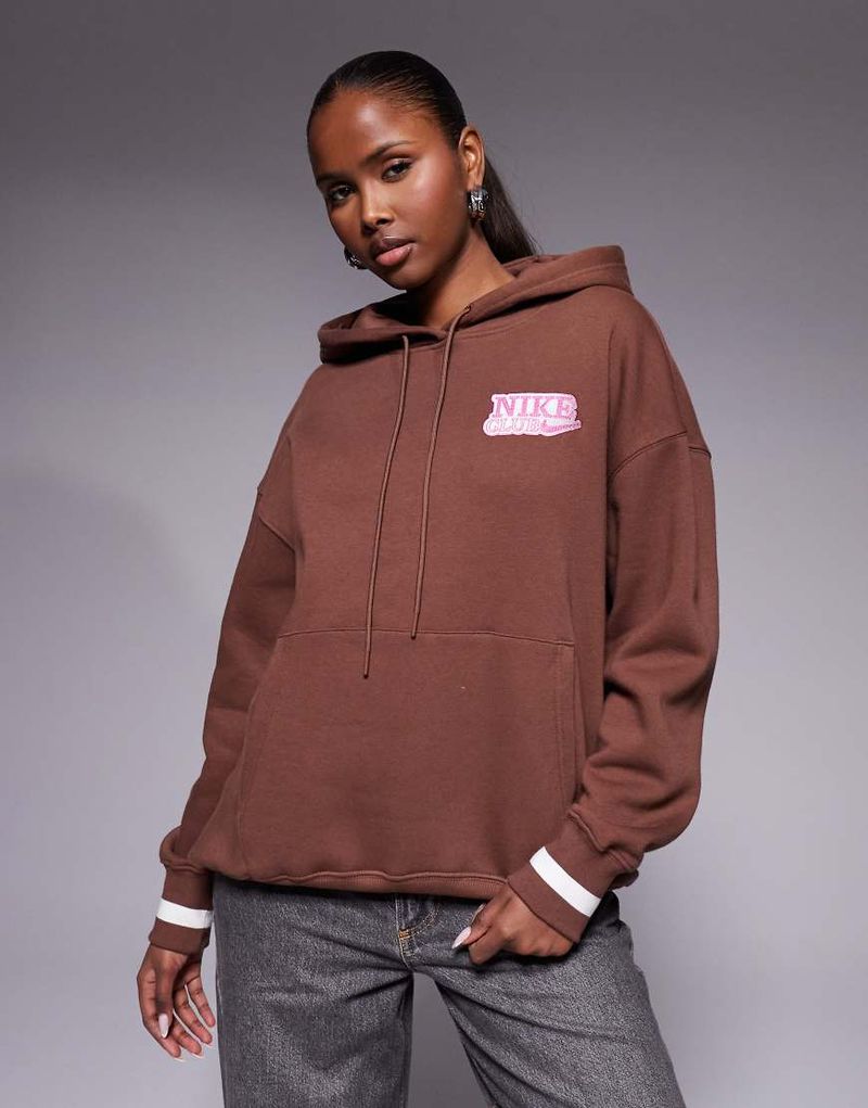 Phoenix Fleece - Oversize-Kapuzenpullover in Braun mit Rückengrafik-Brown Brown L