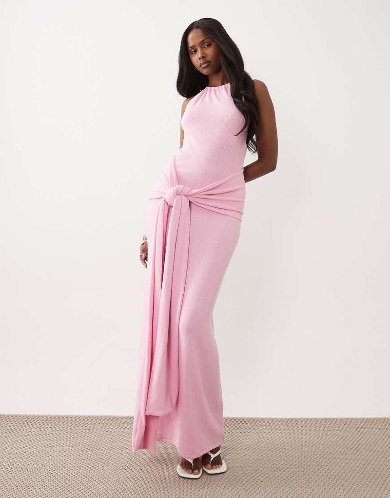 Robe longue à dos nu et taille croisée - Rose pastel 46