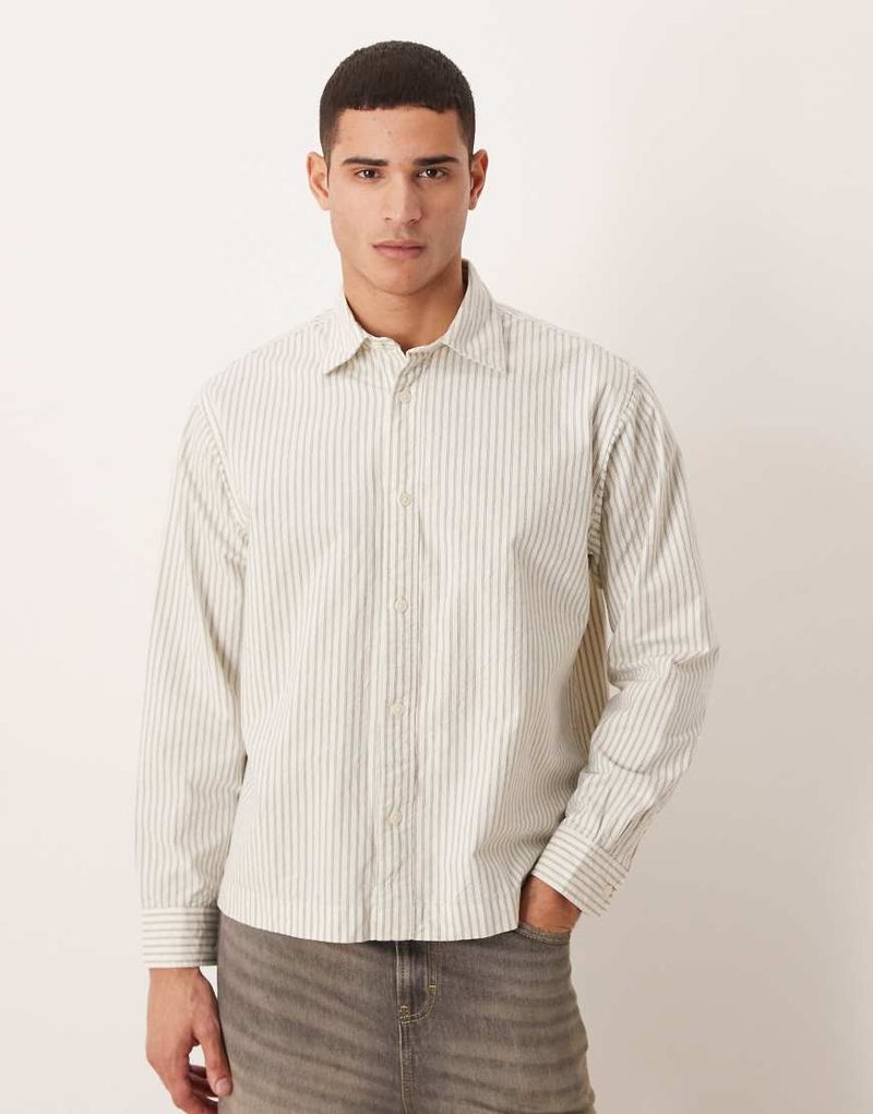 Kastiges Oversize-T-Shirt in Beige gestreift-Neutral Neutral XXL