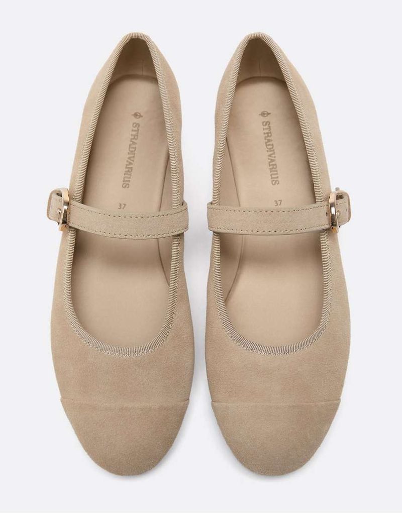 Ballerines en cuir à bout renforcé - Beige-Neutre 36