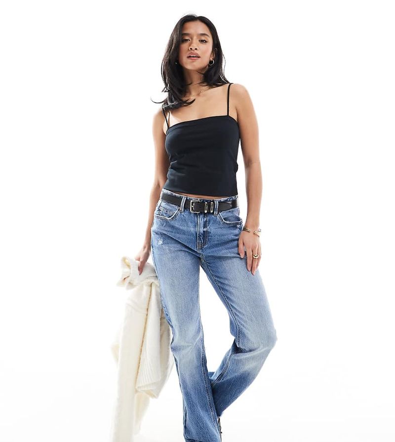 Petite - D98 - Gerade geschnittene Jeans in Blau mit Vintage-Effekt Blau 44