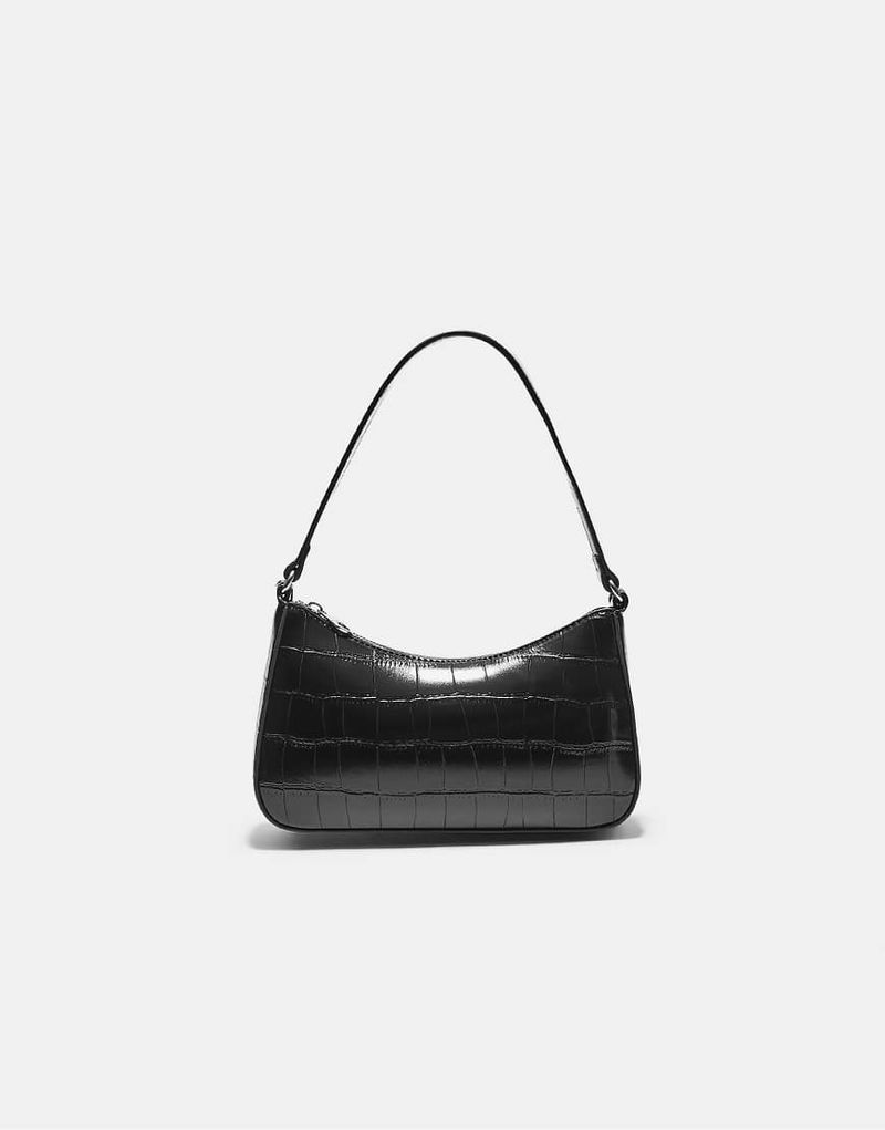 Sac porté épaule à chaîne effet noix de coco - Noir M