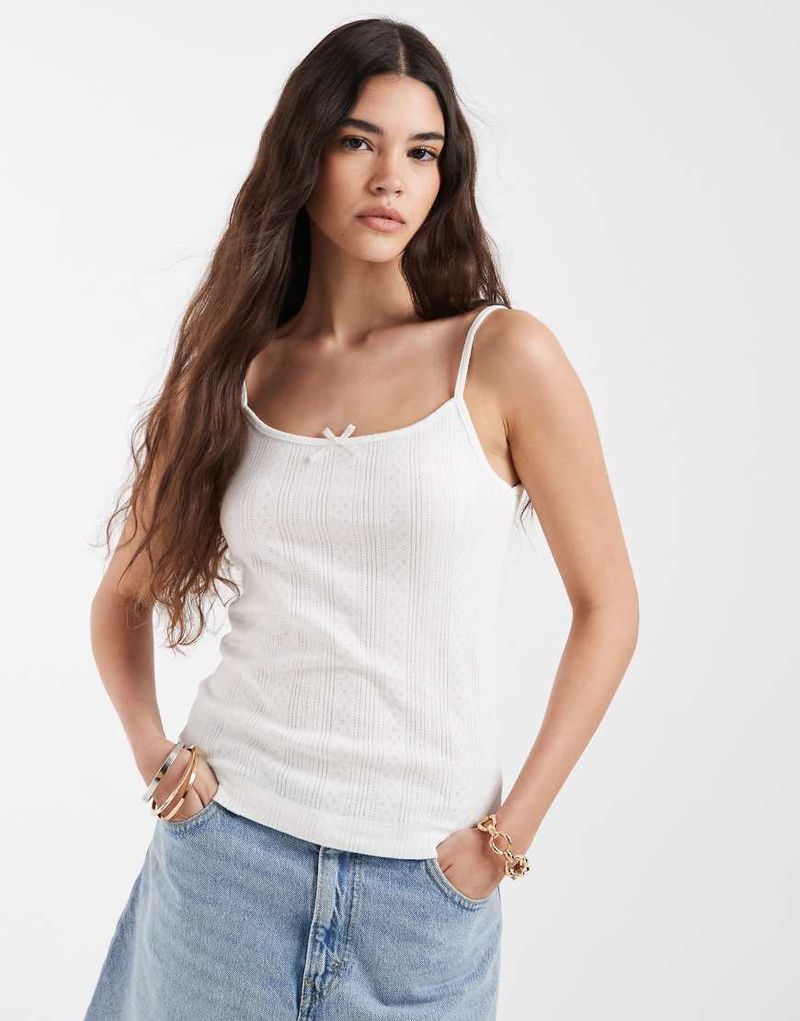 Camisole-Oberteil aus Pointelle in Weiß mit Spitzenborte Weiß S