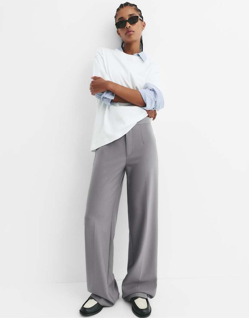 Elegante Hose in Hellgrau mit hohem Bund Grau 42