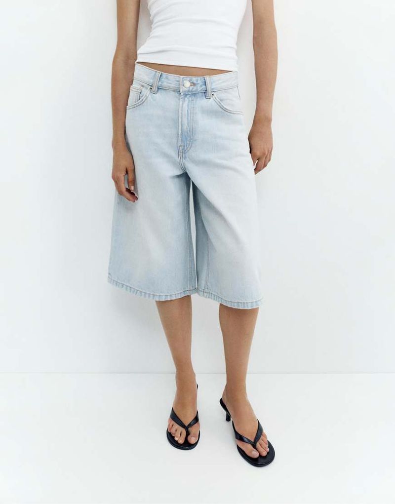 Jorts in Blassblau mit niedrigem Bund Blau 40