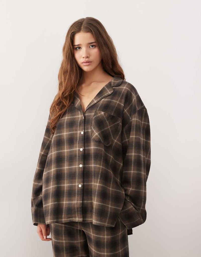 Chemise confort oversize d'ensemble à carreaux - Marron-Brown XS