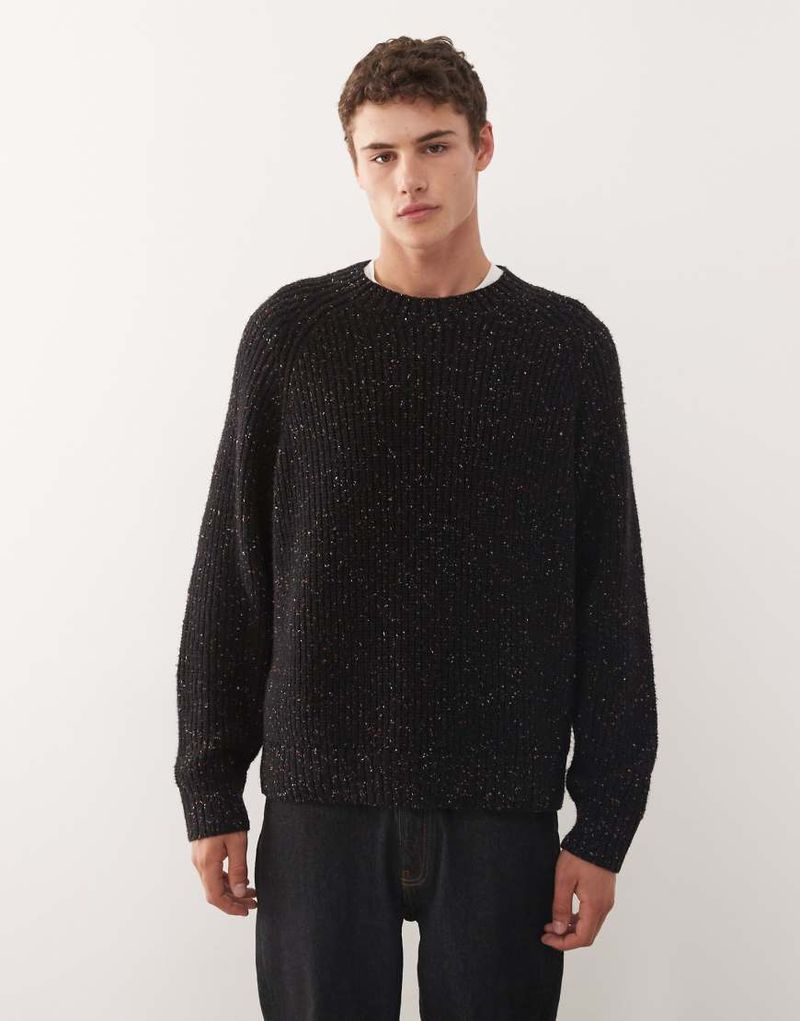 Oversize-Pullover in Schwarz aus genopptem Wollmix Schwarz XS