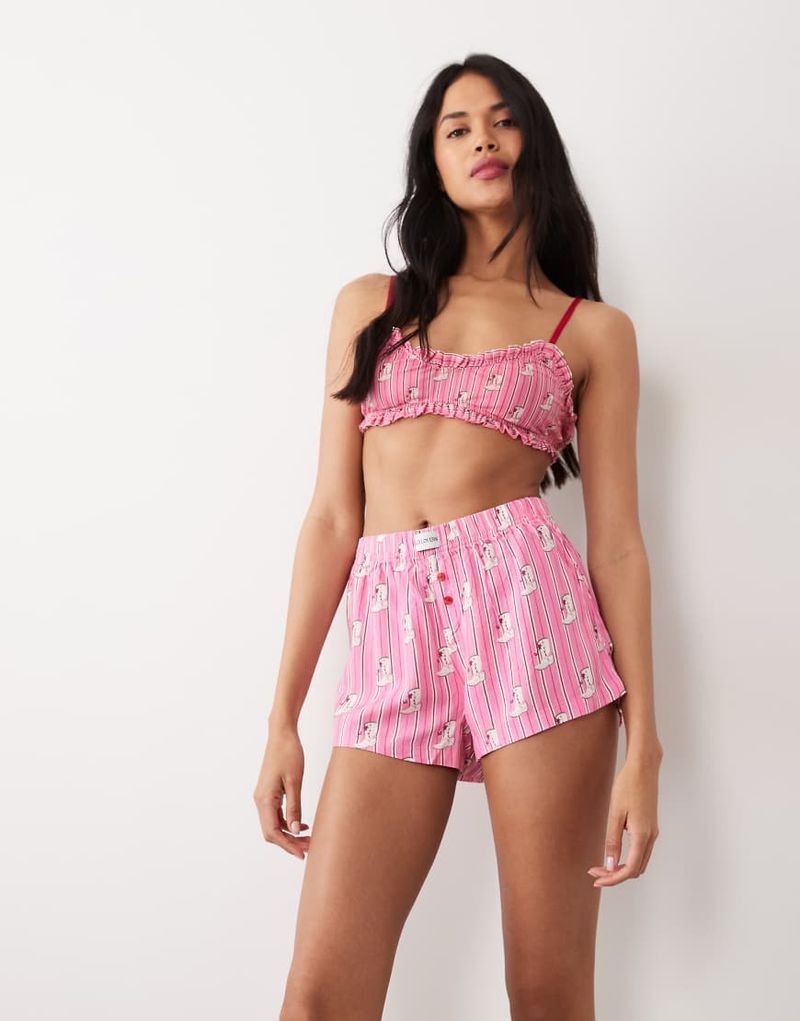 Ines - Short style caleçon à rayures et imprimé cowboy - Rose-multicolore L