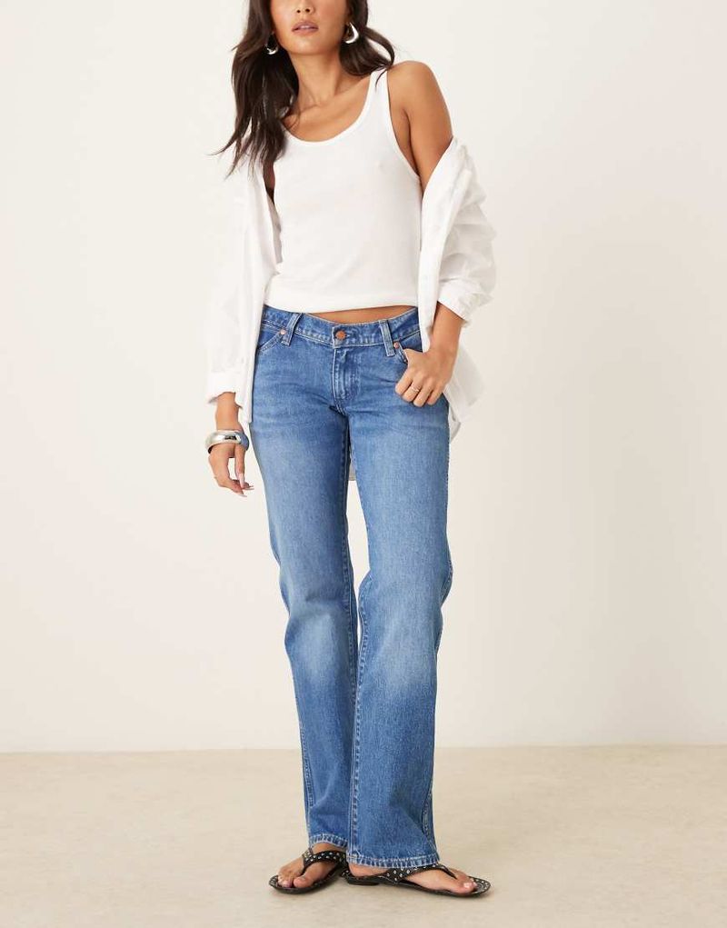 Jean droit taille basse style cowboy - Bleu lagon W26 L30
