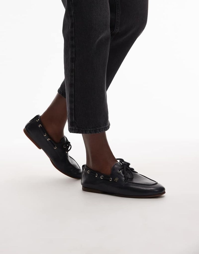 Chaussures bateau épurées en cuir - Bleu marine 38