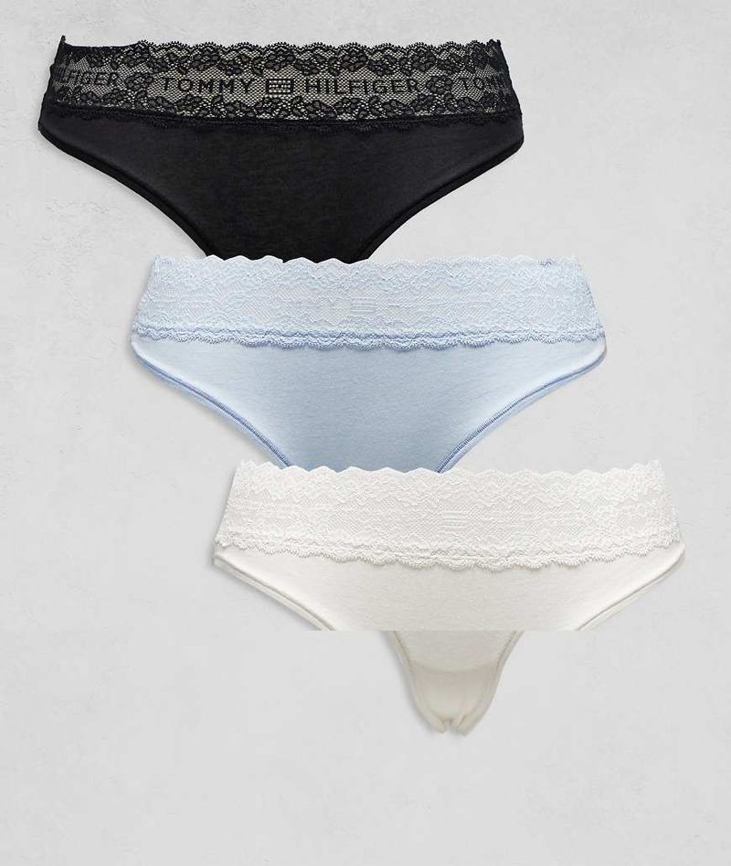 Lot de 3 culottes style bikini en dentelle à logo - Noir/blanc/bleu-Multicolore M