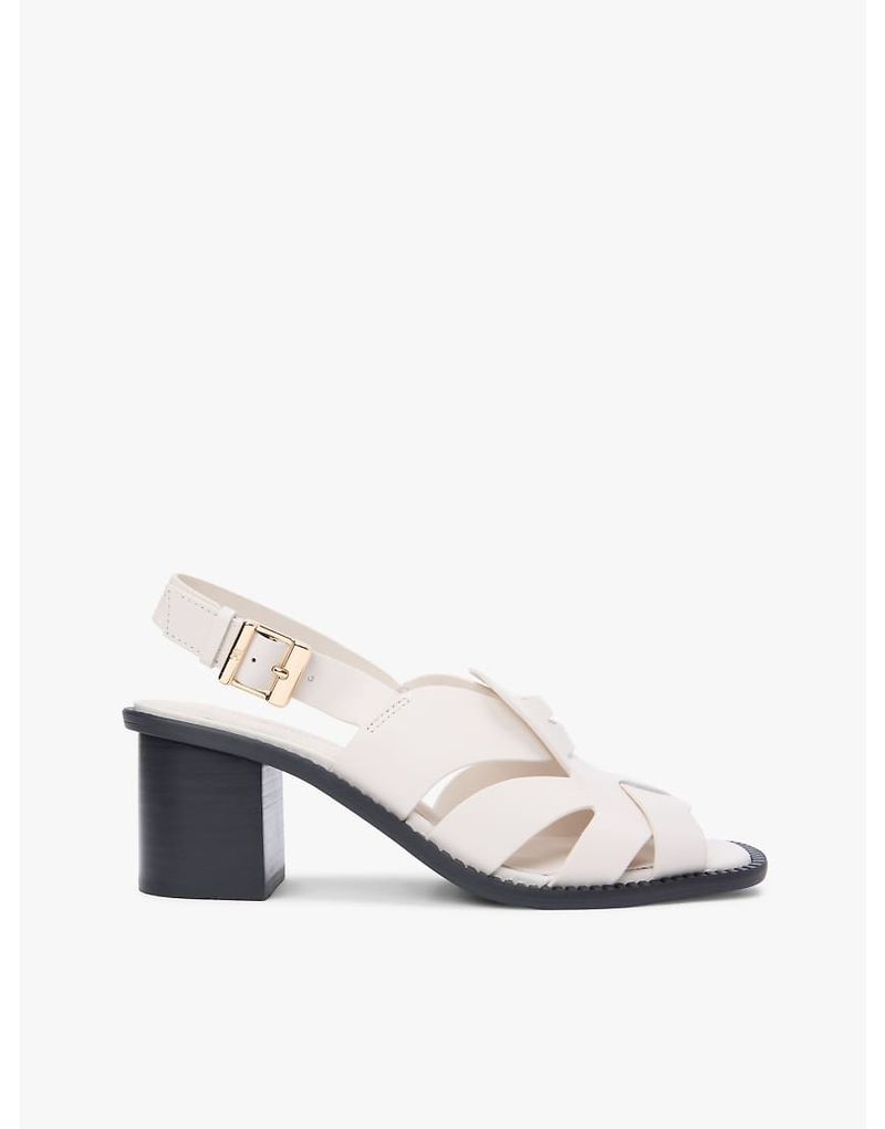 Sandales en cuir à talon carré et écusson - Beige-Neutral 40