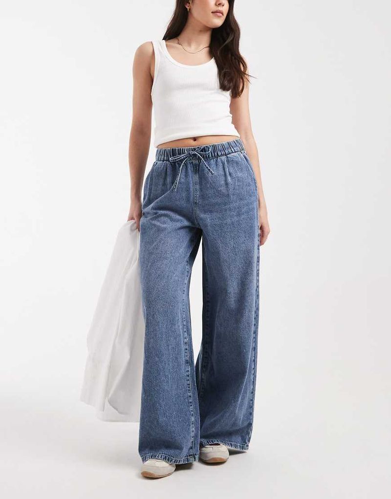 Valeria - Jean ample taille mi-haute à enfiler - Bleu moyen délavé W28