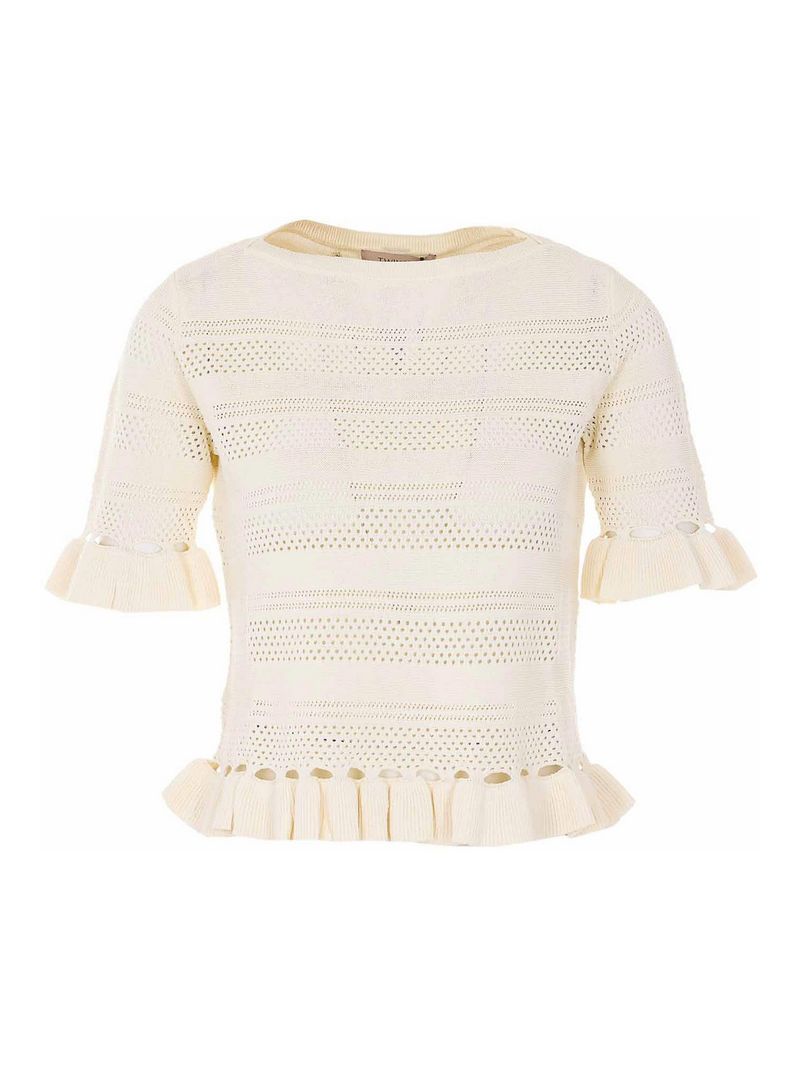T-shirt lavorata a maglia color crema
