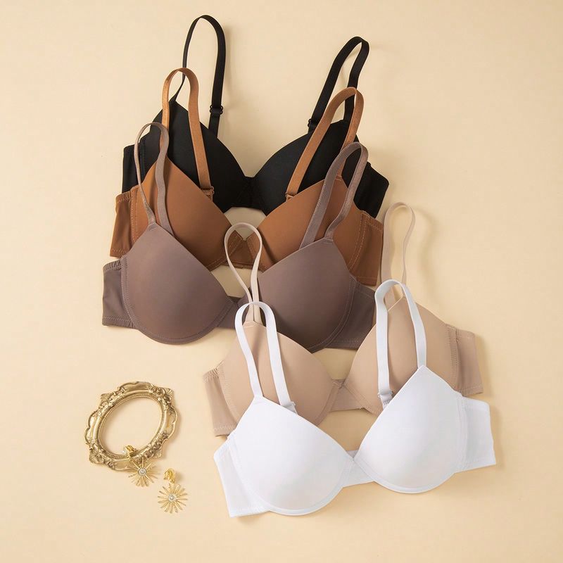 Set de 5 Sujetadores sin aros cómodos de color liso para dama