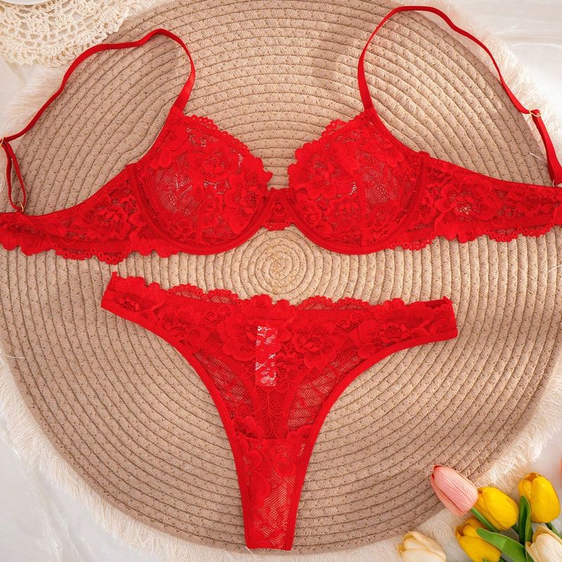 Pieza Conjunto de sujetador inalámbrico de unicolor con encaje para mujer