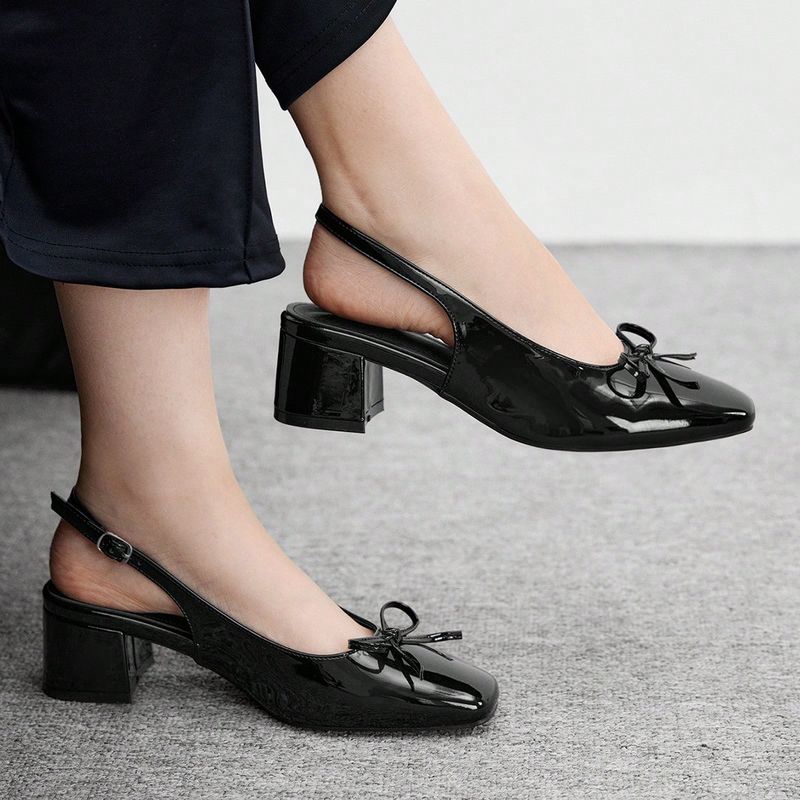 Zapatos planos de mujer con correa de tacón negro clásicos, de moda