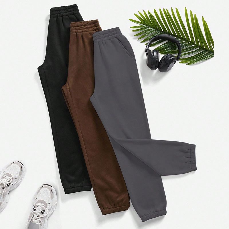 Pantalones de chándal de felpa de unicolor, ropa de invierno para mujer